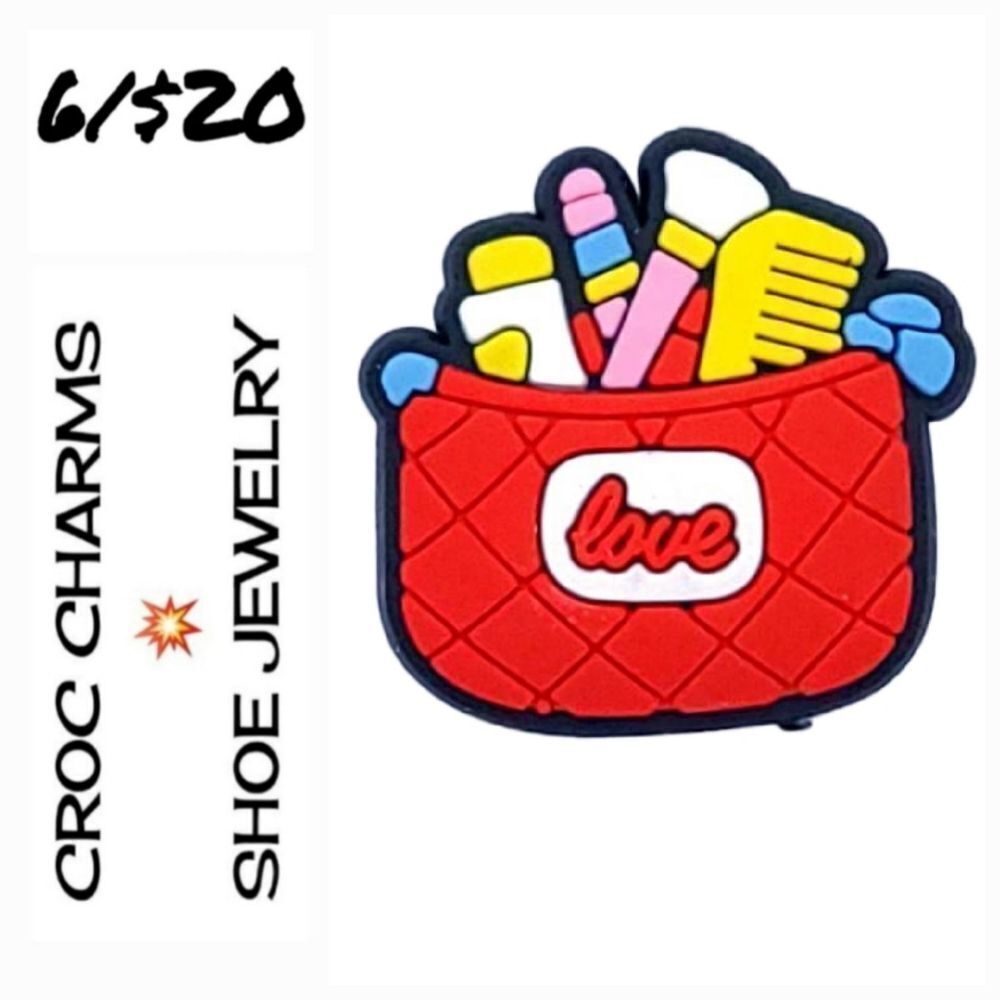 Makeup Bag Croc Charm Red Cosmetic Case Beauty Jibbitz Style Girly Glam Playful
